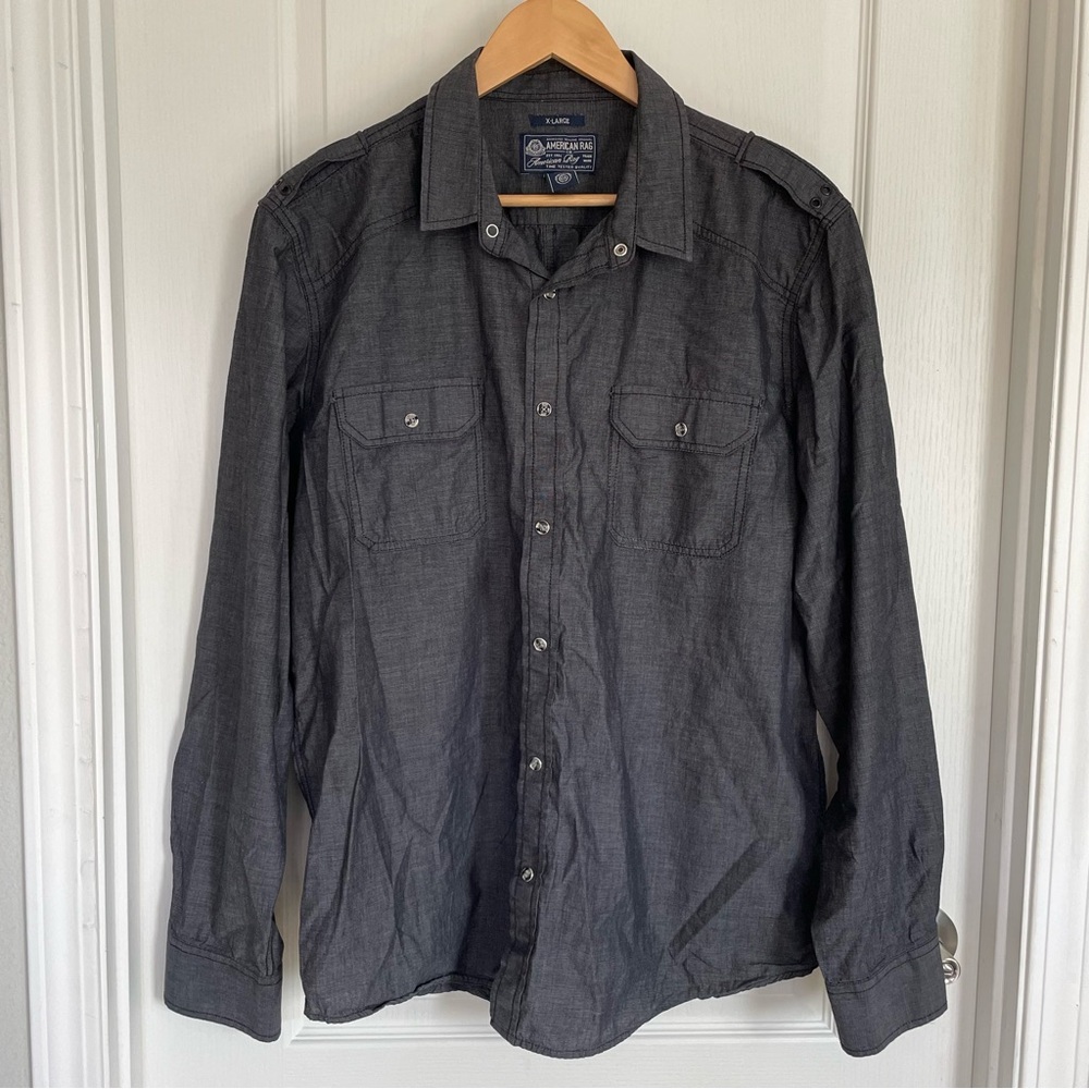 American Rag Dark Black Long-Sleeve Shirt Men X-Large